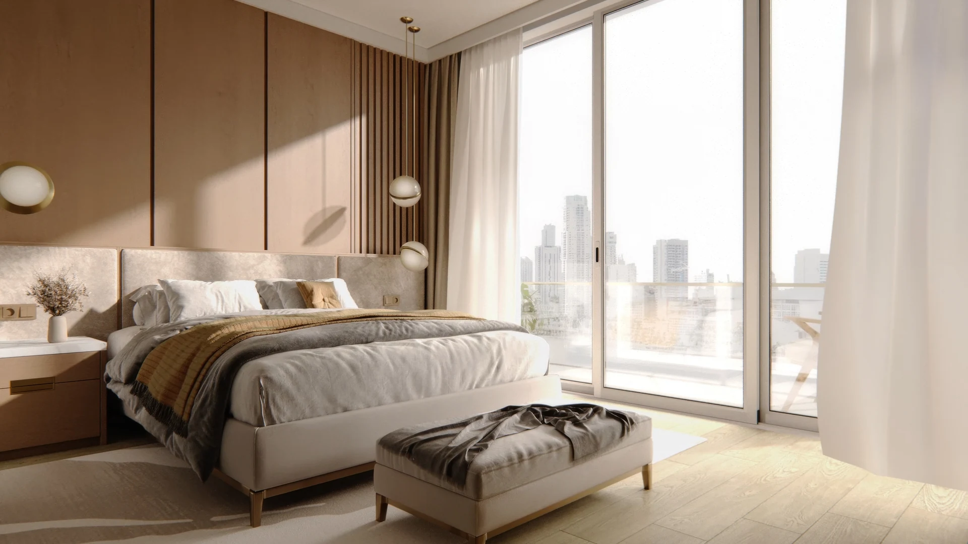 A serene VIDA suite bedroom with daylight and soft materials