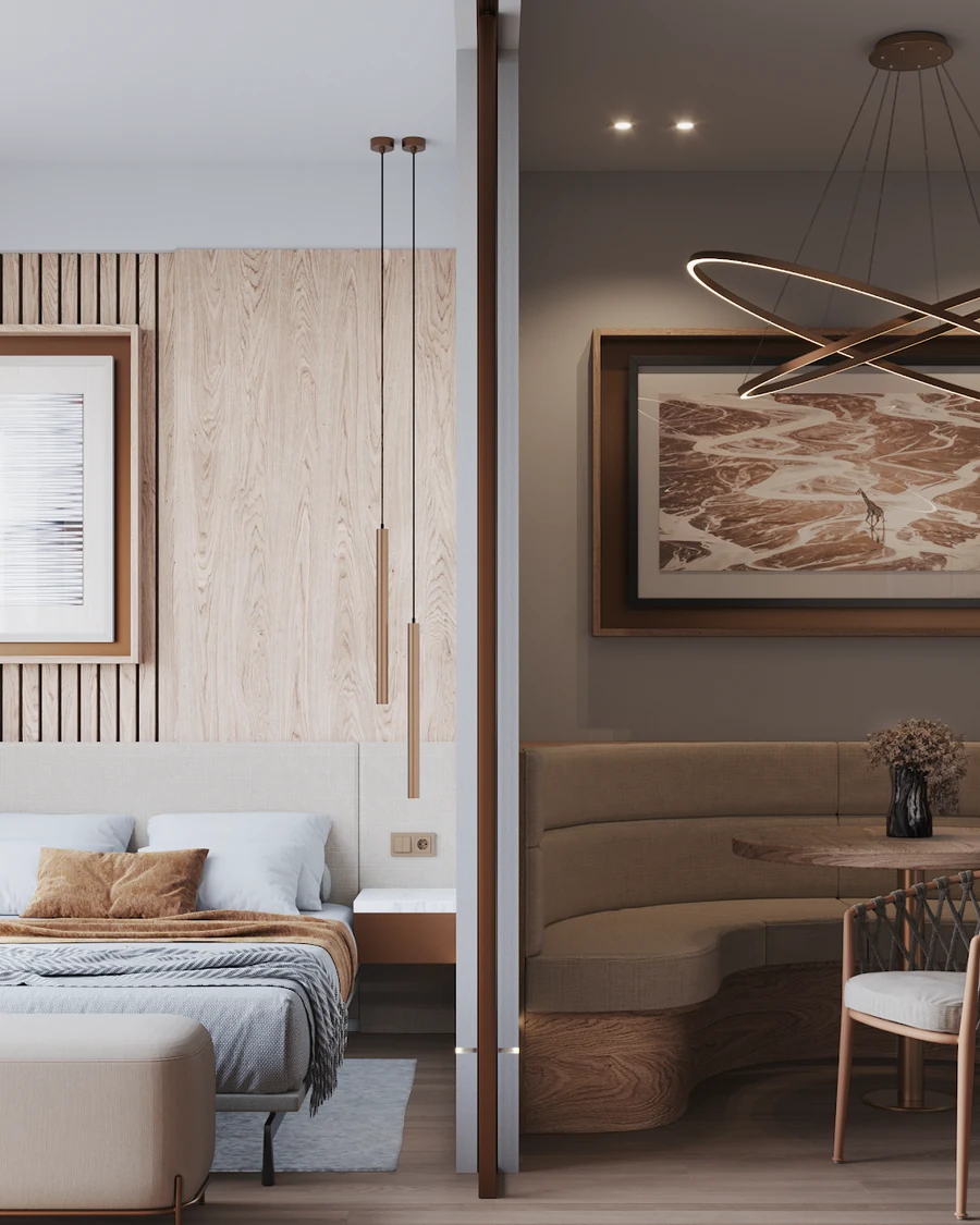 A one-bedroom stay at VIDA with bedroom and sitting area